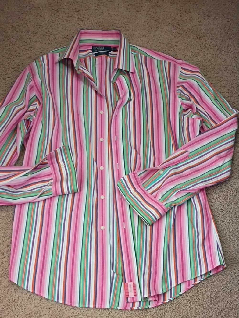 Polo by Ralph Lauren Pink & Green Striped Dress Shirt